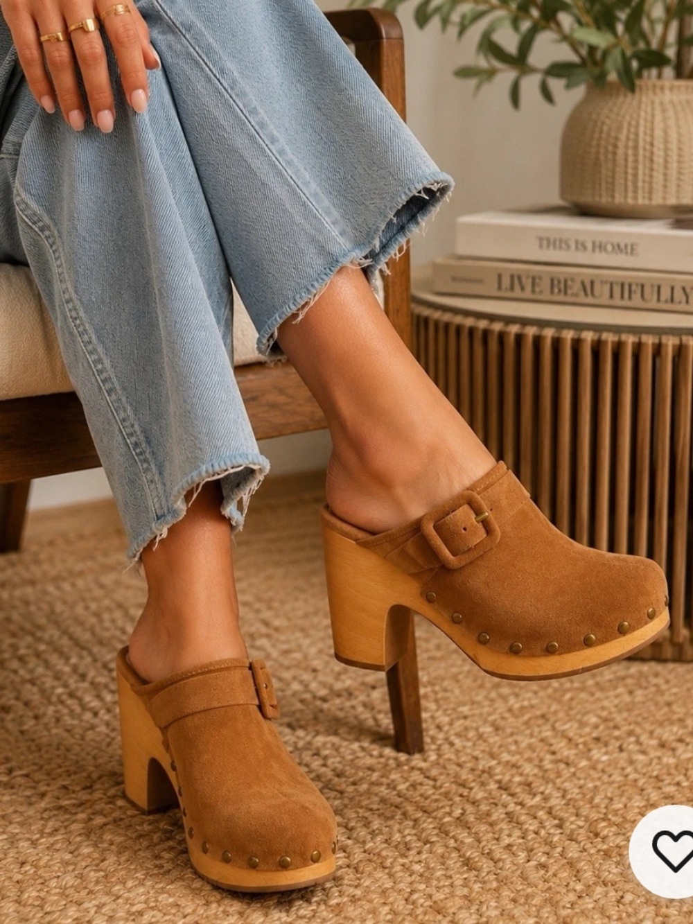 Veronica Beard 70’s Dacey Suede Wooden Clog Mule Sand Tan Studded Buckle Heel 8
